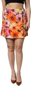 Dolce & Gabbana Bloemen Mini Rok Met Knopen Detail Oranje - EU 40 / UK 12