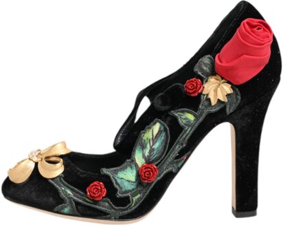 Dolce & Gabbana Bloemen Velvet Feesthakken Zwart - EU 37