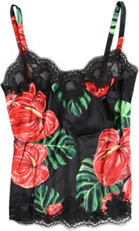 Dolce & Gabbana Bloemen Zijde Kant Top Zwart