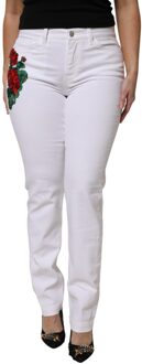 Dolce & Gabbana Bloemengebrodeerde Rechte Jeans Wit - EU 40 / UK 12