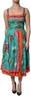 Dolce & Gabbana Bloemenprint A-lijn Midi Jurk Groenblauw - EU 42 / UK 14