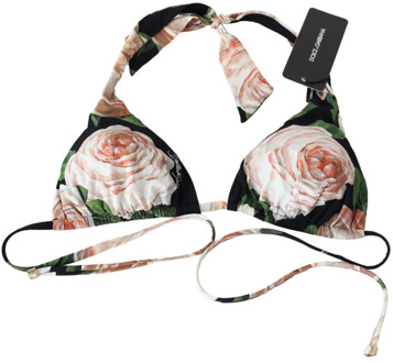 Dolce & Gabbana Bloemenprint Bikini Top met Logo Sluiting Dolce & Gabbana , Multicolor , Dames