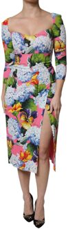 Dolce & Gabbana Bloemenprint Midi-jurk met Zijsplit Lichtroze - EU 40 / UK 12