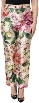 Dolce & Gabbana Bloemenprint Zijde Broek - maat Huidkleurig