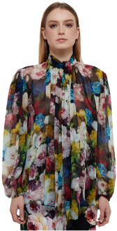 Dolce & Gabbana Bloemenprint Zijden Chiffon Shirt Dolce & Gabbana , Multicolor , Dames