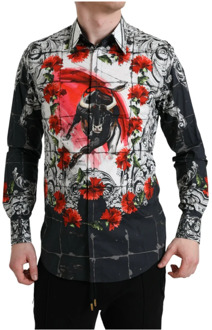 Dolce & Gabbana Bloemenstier Katoenen Overhemd Dolce & Gabbana , Multicolor , Heren - 2Xl,Xl,S