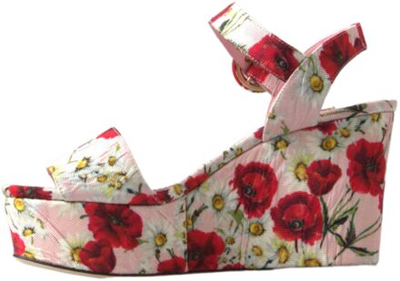 Dolce & Gabbana Bloemige Klaprozen En Madeliefjes Plateau Sandalen - maat