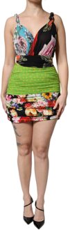 Dolce & Gabbana Bloemige Patchwork Mini Jurk Zwart - EU 40 / UK 12