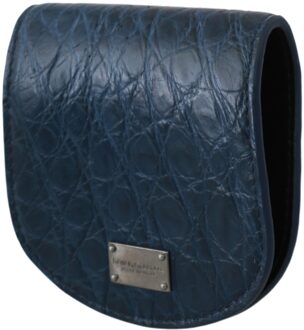 Dolce & Gabbana Blue Holder Pocket Wallet Blue Exotic Skin Condoom Men's Case Zwart