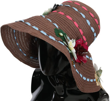Dolce & Gabbana Bruin Brede Rand Bloemige Floppy Vrouwen Capello Hoed Veelkleurig