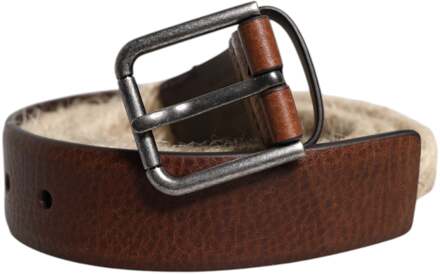 Dolce & Gabbana Bruin Jute Leer Gevlochten Metalen Gesp Riem - 80 cm