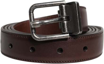 Dolce & Gabbana Bruin Leren Riem met Zilveren Metalen Gesp - 95 cm