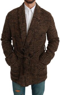 Dolce & Gabbana Bruine Geruite Wolmantel Lange Mouwen - EU 46