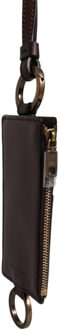 Dolce & Gabbana Bruine Kalfslederen Lanyard Logo Kaart Houder Portemonnee - maat