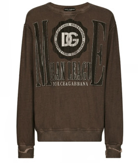 Dolce & Gabbana Bruine Logo-Print Katoenen Sweatshirt Dolce & Gabbana , Brown , Heren