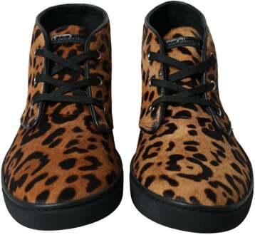 Dolce & Gabbana Bruine Luipaard Ponyhair Leren Sneakers Schoenen - EU 42