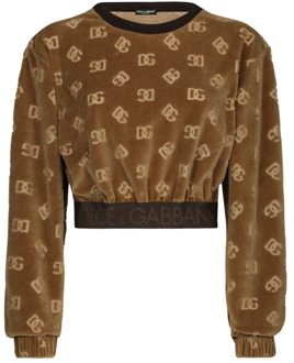 Dolce & Gabbana Bruine Sweaters met Logo Tailleband Dolce & Gabbana , Brown , Dames - S,Xs