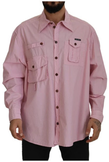 Dolce & Gabbana Casual Overhemd met Zakken Dolce & Gabbana , Pink , Heren - 5XL