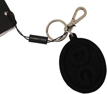 Dolce & Gabbana Chic Zwarte Rubber & Messing Logo Sleutelhanger voor Mannen - One Size