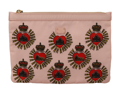 Dolce & Gabbana Clutch Pink D & amp; G Logo Devotion Heart Nylon Pouch Women's Wallet - maat Goud