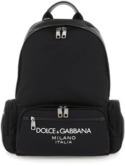 Dolce & Gabbana Contrasterende Logo Nylon Rugzak Dolce & Gabbana , Black , Heren - ONE Size