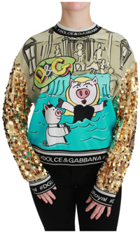 Dolce & Gabbana Crewneck Sweater met Year of the Pig Motief Dolce & Gabbana , Multicolor , Dames - S,Xs,3Xs,2Xs