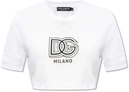 Dolce & Gabbana Crop T-shirt met logo Dolce & Gabbana , White , Dames - S,Xs,3Xs,2Xs