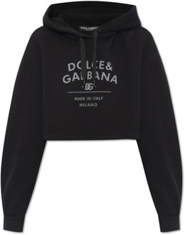 Dolce & Gabbana Cropped hoodie met logo Dolce & Gabbana , Black , Dames - S,Xs,2Xs,3Xs