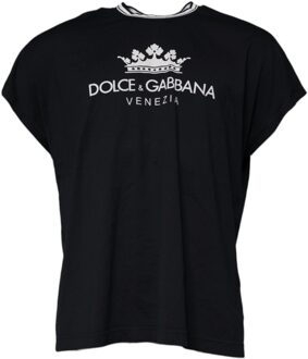 Dolce & Gabbana Crown Logo T-shirt Venetië - maat EU 44 Zwart