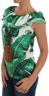 Dolce & Gabbana Dames Ananas Banaan Pailletten Blouse Groen - EU 36 / UK 8