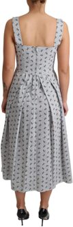 Dolce & Gabbana Dames Blauwwitte Bloemen Katoenen A-Lijn Jurk