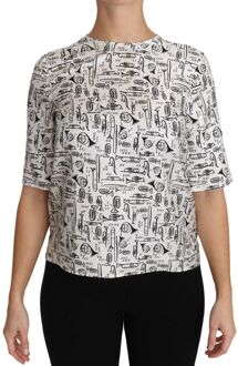 Dolce & Gabbana Dames Blouse met Witte Muziekinstrumentenprint - maat Zwart/wit