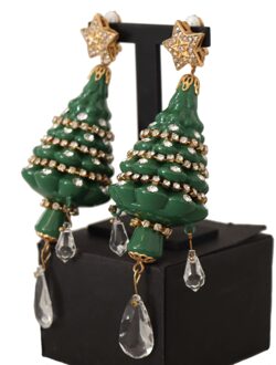 Dolce & Gabbana Dames Gouden Kerstboom Kristallen Messing Clip-Oorbellen Groen - One Size