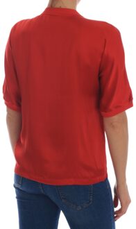 Dolce & Gabbana Dames Rode Zijde Sinaasappel Bloemen Kristallen Blouse Zwart