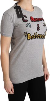 Dolce & Gabbana Dames-T-shirt Grijs Katoen Amore e Bellezza - maat