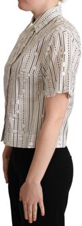 Dolce & Gabbana Dames Witte Cirkels Stippen Col Knoop Blouse Zwart