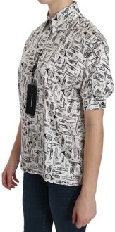 Dolce & Gabbana Dames Witte Muziek Instrument Kraag Blouse Shirt Zwart - EU 34 / UK 6