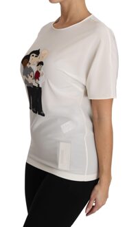 Dolce & Gabbana Dames Witte Zijden Stretch #dgfamily T-shirt - maat EU 32 / UK 4 Zwart