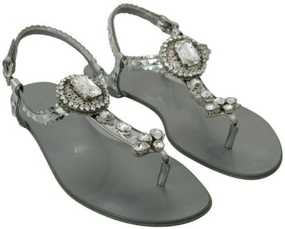 Dolce & Gabbana Dames Zilveren Kristallen Sandalen Flip Flops Schoenen Zwart