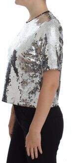 Dolce & Gabbana Dames Zilveren Pailletten Crewneck Blouse T-shirt Top Zwart - EU 38 / UK 10