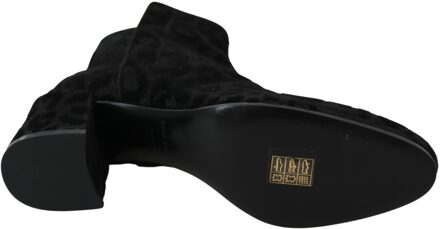 Dolce & Gabbana Dames Zwart Luipaard Korte Laarzen Rits Schoenen