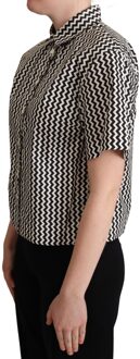Dolce & Gabbana Dames Zwart Witte Zigzag Kraag Katoenen Top Shirt - maat EU 38 / UK 10