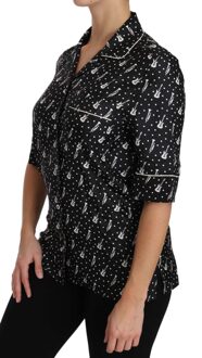 Dolce & Gabbana Dames Zwarte Gitaar & Trompet Print Zijde Blouse
