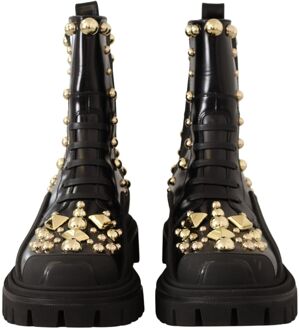 Dolce & Gabbana Dames Zwarte Leren Ge studde Militairlaarzen - EU 37.5 / UK 4.5