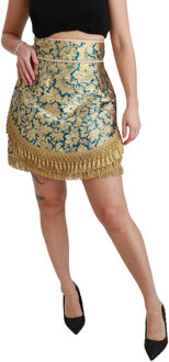 Dolce & Gabbana Damesrok van blauwe hoge taille jacquard, kwastje en goud - maat Veelkleurig