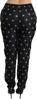 Dolce & Gabbana Dameszwarte bedrukte Mid Waist Skinny Zijden Broek