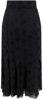 Dolce & Gabbana Devoré Zijden Rok met All-Over DG Logo Dolce & Gabbana , Black , Dames - M,S