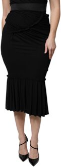 Dolce & Gabbana Dolce Gabbana Geplooide Jersey Midi Rok Zwart