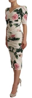 Dolce & Gabbana Dolce Gabbana Rozenprint Midi-jurk Ivoor - EU 40 / UK 12