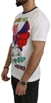 Dolce & Gabbana Dolce Gabbana Witte Katoenen Top Super Power Varkens T-Shirt